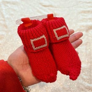 Carter’s Christmas Santa Claus Knit Red Booties Socks for Newborns